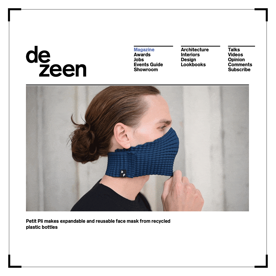 Person wearing Petit Pli’s expandable, reusable MSK face mask - The blue mask covers the lower face and neck, designed for comfort and sustainability.