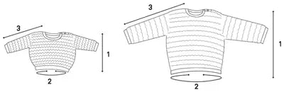 Merino Jumper measuring guide: 1 length, 2 waist, 3 arm