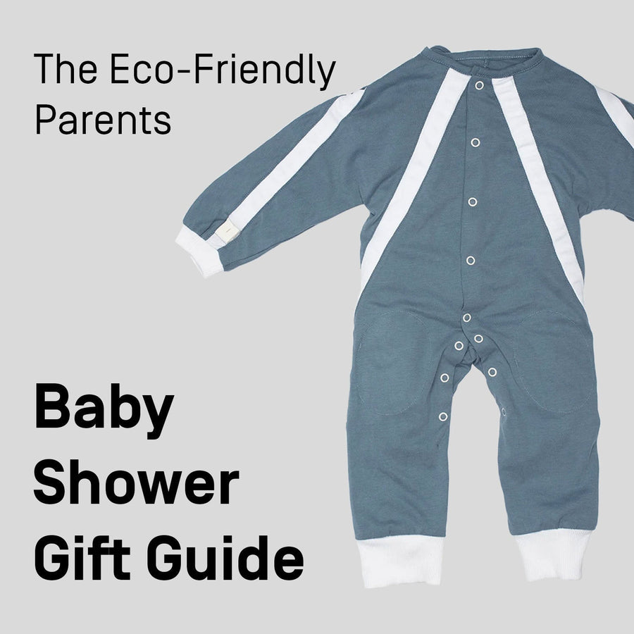 Baby Shower Gift Guide Title Page featuring Organic Cotton Flight Suit