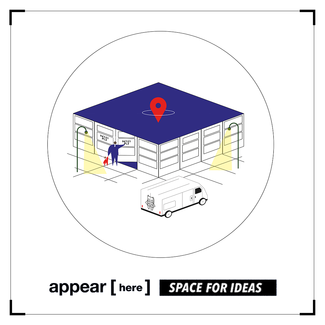 Illustration of Appear Here’s Space for Ideas venue, symbolising Petit Pli’s finalist pop-up concept—an immersive space for sustainable fashion innovation.