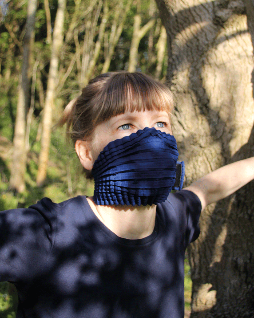 Leonora Oppenheim in Petit Pli Orion Blue Mask 