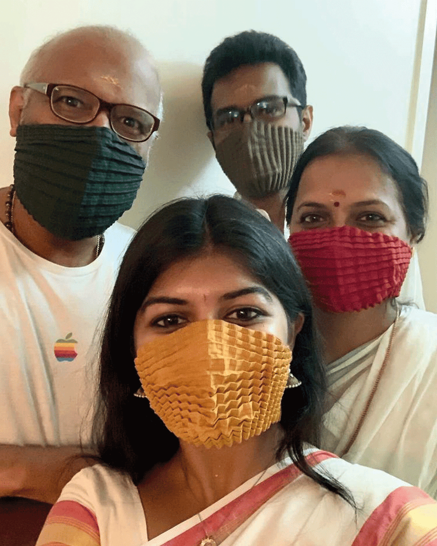 Sreelakshmi and her family wearing Petit Pli Mask 