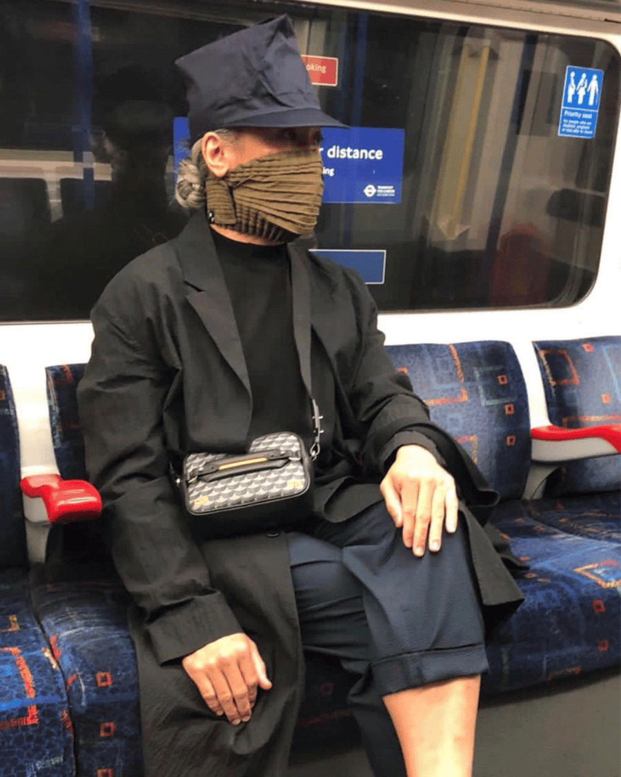 Christian in the London Underground Tube wearing Petit Pli Khaki Ray MSK 