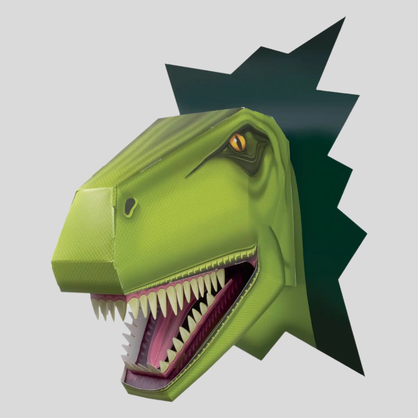 Green dinosaur head with a dark green background