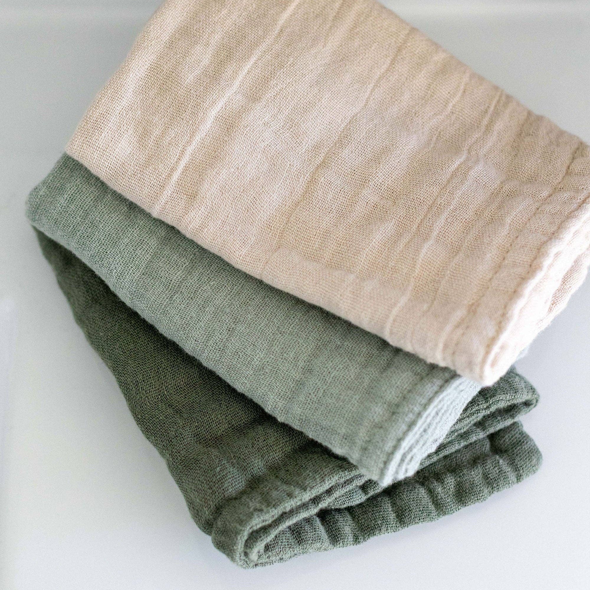 Muslin Wash Cloths Moss, Sage and Oat