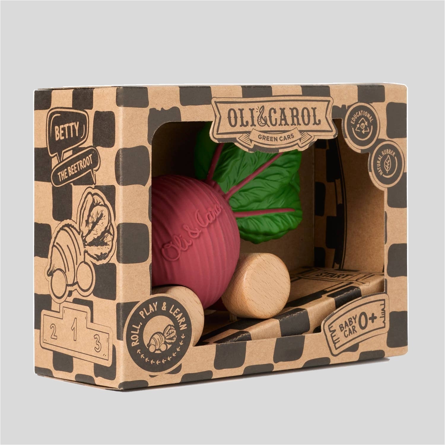 Green Baby Car - Natural Rubber Push Along Oli&Carol