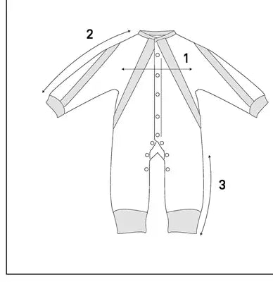 Flight Series measuring guide: 1 chest, 2 arms, 3 crotch to ankle